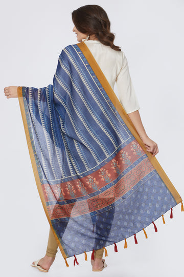 Digital Temple Motif Printed Chanderi Silk Dupatta